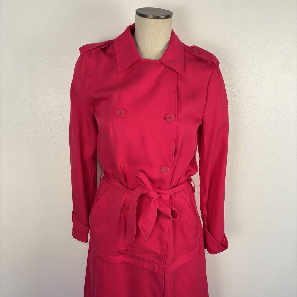 TRF_Outerwear by ZARA Womens M Lightweight Trench Coat Belt Fuchsia Pink Lyocell - Picture 4 of 8